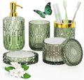 Green Glass Bathroom Accessories Set 5 Pcs, Soap Dispenser and Toothbrush by QIQU