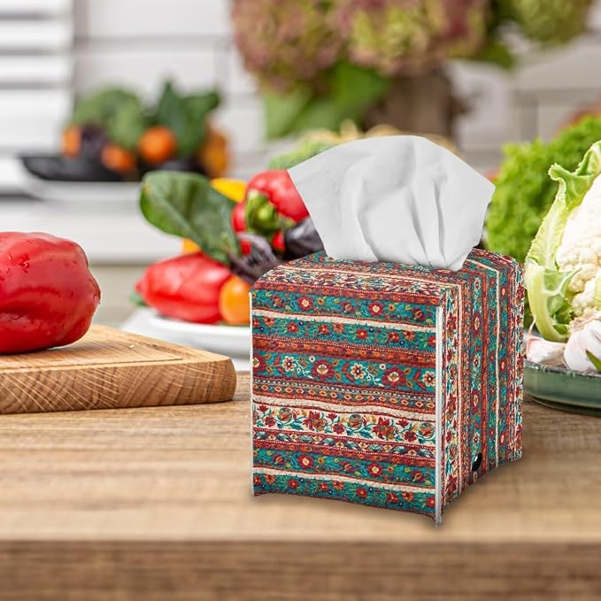 Brown Aztec Tissue Box Holder Waterproof PU Leather Square Modern Tissue Box - Image 5