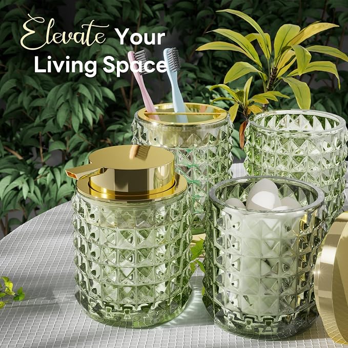 Bathroom Accessory Set with Plastic Wicker Basket, Glass Bathroom Accessories - Image 5