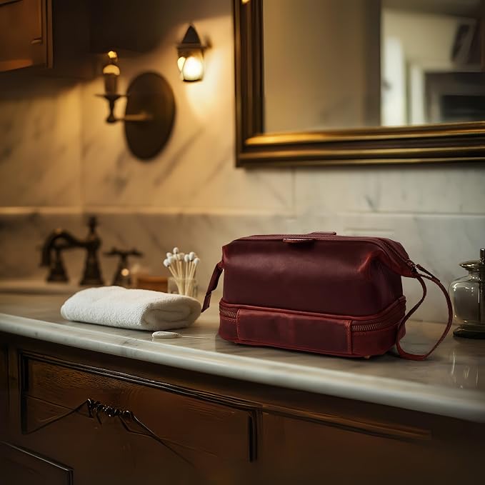 LEATHER VILLAGE Genuine Leather Dopp Kit – Large Travel Toiletry Bag - Image 7