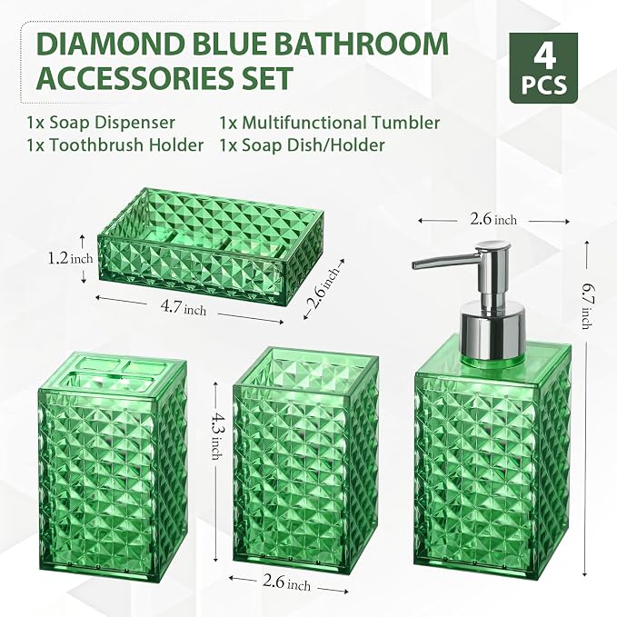 Green Bathroom Accessories Set, 4 Pack Green Bath Accessory Sets Complete - Image 2