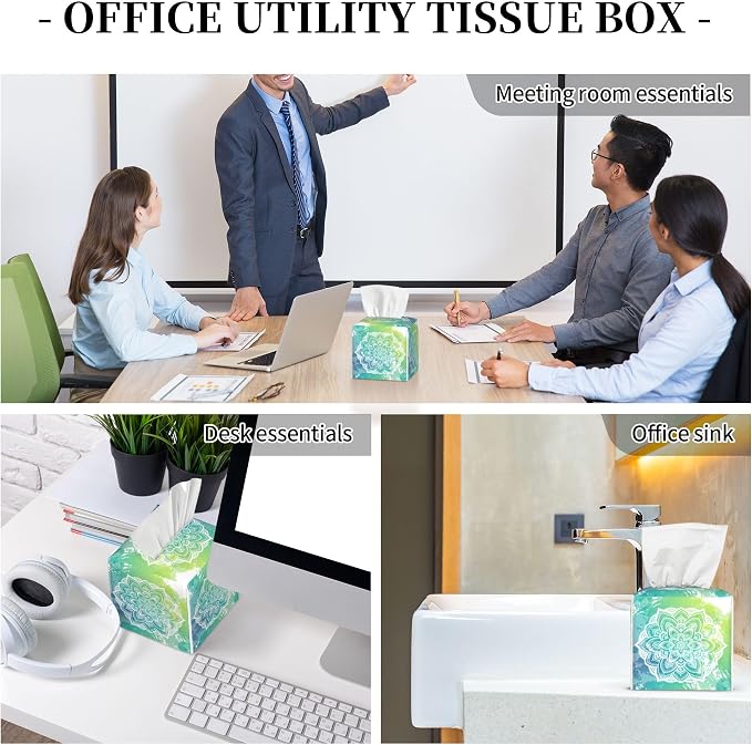 Green Boho Mandala Flower Tissue Box Cover Square, Abstract Mandala Floral - Image 8