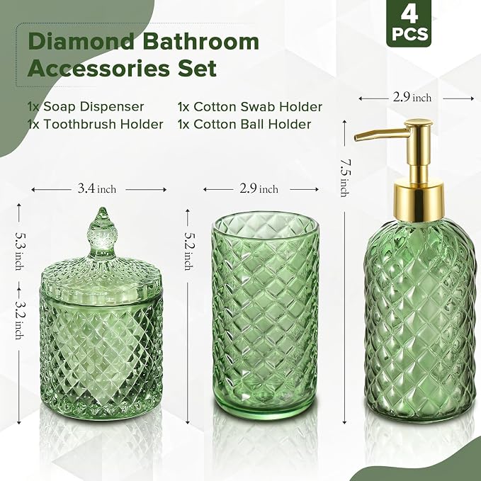 Green Bathroom Accessories Set, 4 Pack Olive Green Bathroom Decor Accessory - Image 2