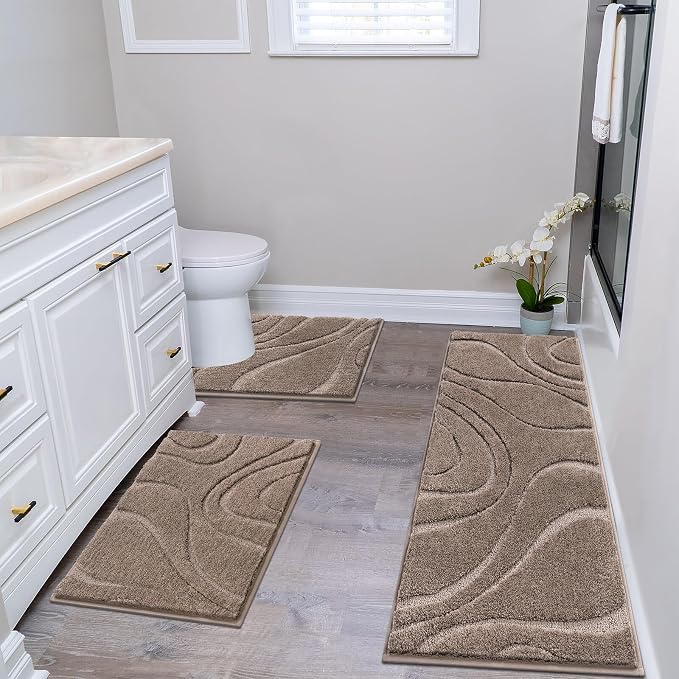 HEBE Bathroom Rug Sets 3 Piece, Non Slip Shower Mats - Image 9