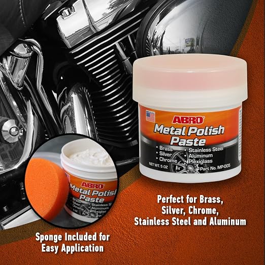 ABRO Metal Polish Paste 5 oz. w/Sponge, Long Lasting Metal Polish, Use On Auto - Image 2