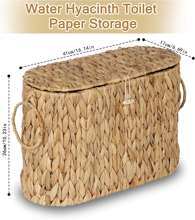 efluky Toilet Paper Storage Basket, Water Hyacinth Slim Toilet Paper Holder - Image 2