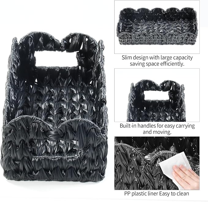 Black Toilet Basket, Scalloped Wicker Basket - Image 5