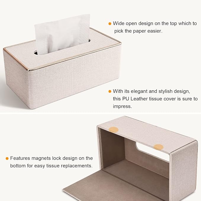 Tissue Box Cover, PU Leather Tissue Box Holder, Rectangular Tissue Box Covers - Image 4