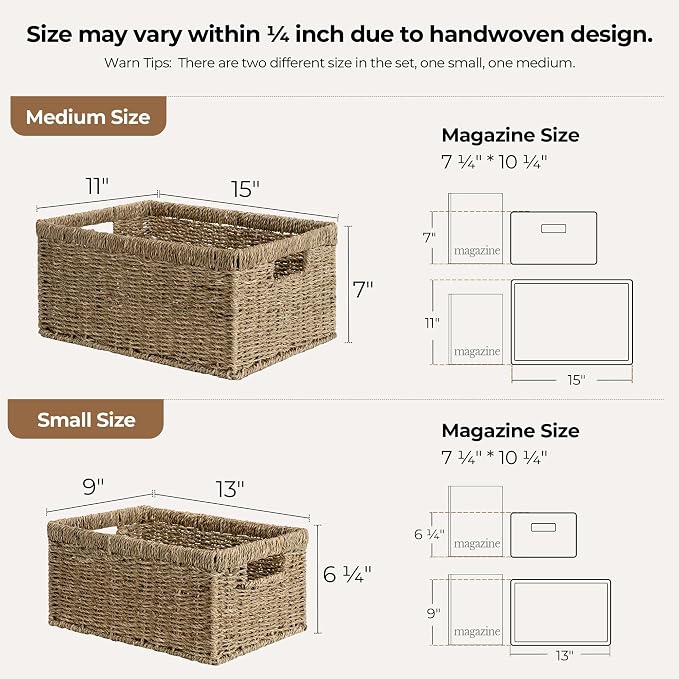 StorageWorks Wicker Storage Baskets, Handwoven Seagrass Basket - Image 3