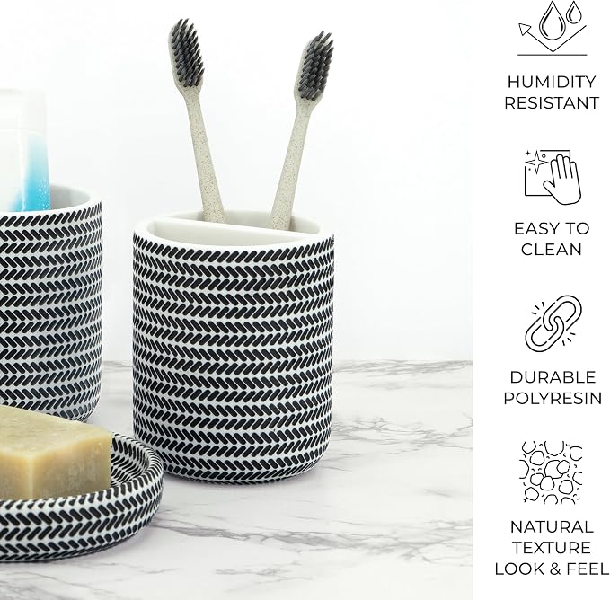 ZCCZ Black and White Bathroom Accessories Set, 4 Pieces - Image 4