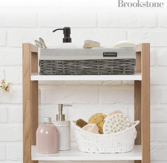 Brookstone Wicker Shelf Storage Basket Decorative Shelf Bin, bathroom - Image 7