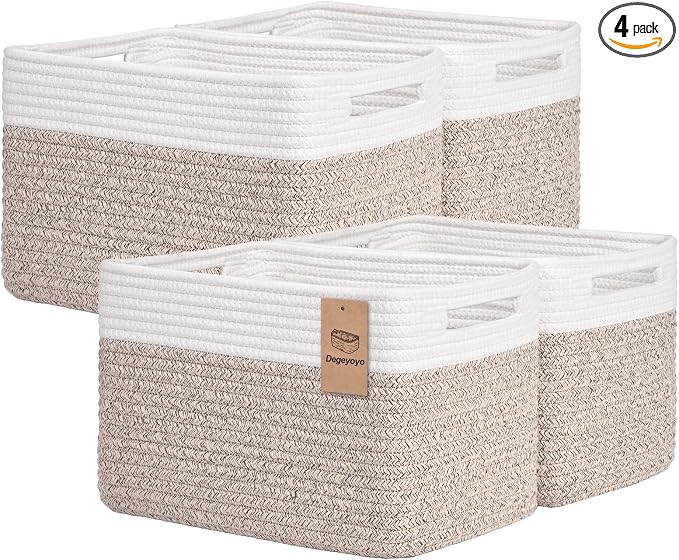 Storage Baskets for Organizing, 4 Pack Baskets for Shelves, Decorative Storage by Degeyoyo