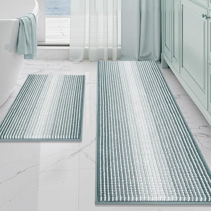BSICPRO Bathroom Rugs and Mats Sets, 2 Piece Thick Absorbent Chenille Bath Mat by BSICPRO