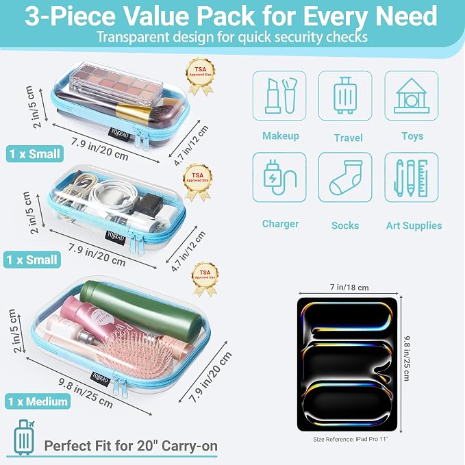 6 Pack Clear Hard Shell Zipper Case, Hard Plastic Organizer Pouches - Image 4