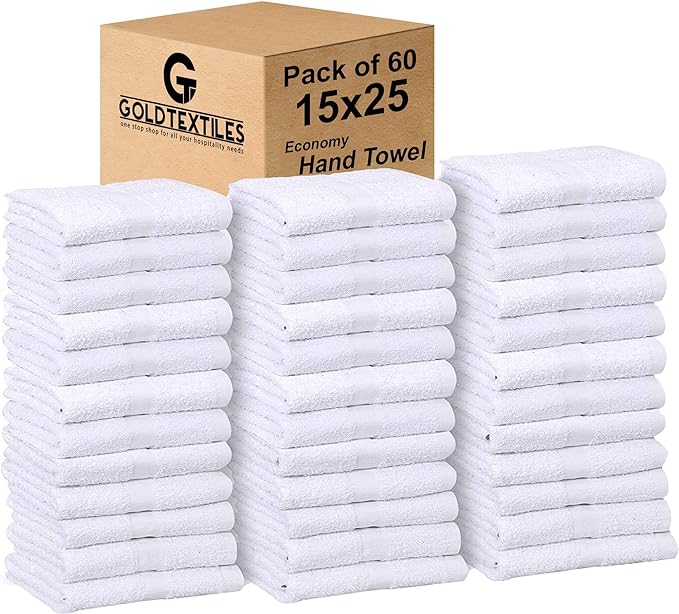 GOLD TEXTILES Bulk Pack 60 Pcs White Economy 15x25 Inches Basic Hand Towel by GOLDTEXTILES