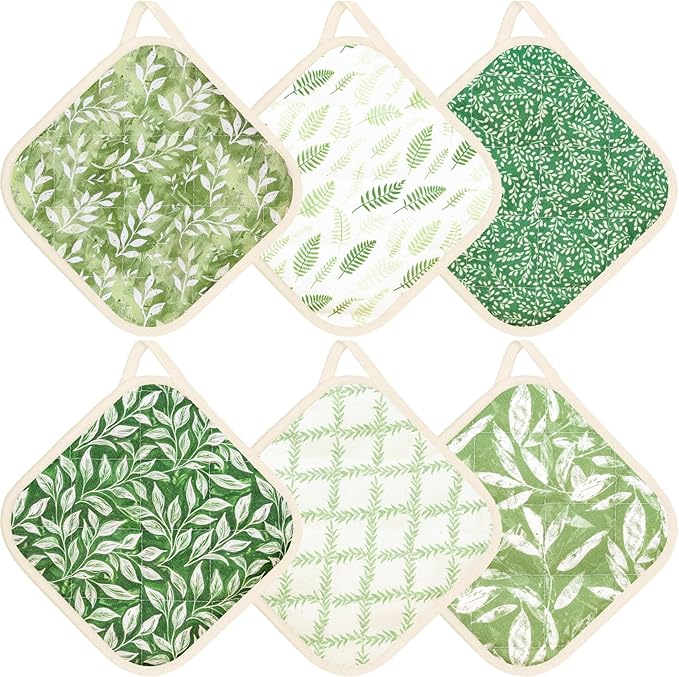 6 Pack Pot Holders 100% Cotton Heat Resistant Potholder, Machine Washable Pot by Unknown
