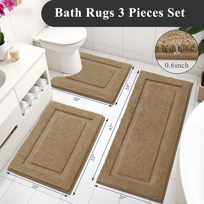 SHACOS Soft Fluffy Bathroom Runner Rugs Set of 3 Bath Mats - Image 3