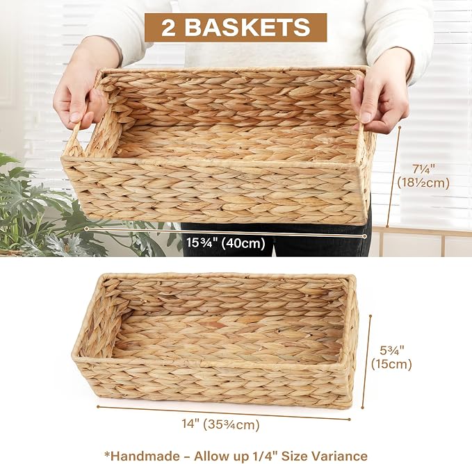 LotFancy Bathroom Basket, 2 Pack Water Hyacinth Toilet Paper Basket, Hand Woven - Image 2