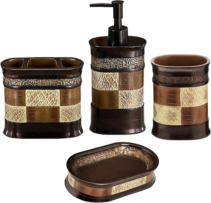 Zahari Home 4pc Zambia Stylish Bathroom Accessories Set Soap Pump, Tooth Brush by ZahariHome