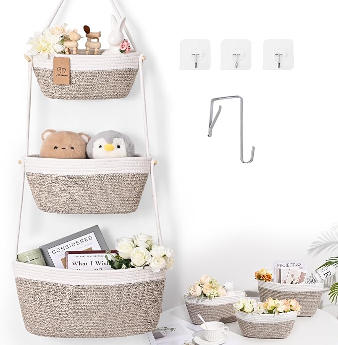 Hanging Storage Baskets, Over the Door Basket, Cotton Wall Baskets Storage by Degeyoyo