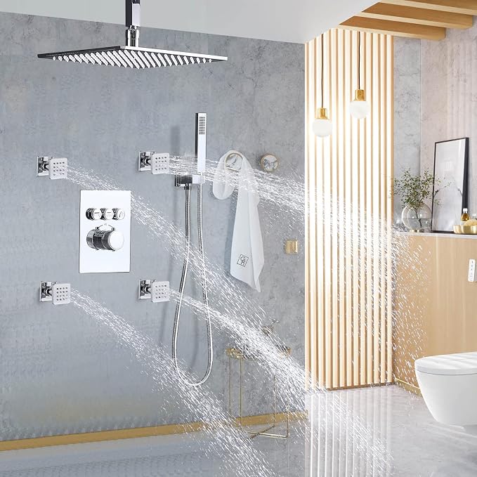 Brass Shower Body Jets with Adjustable Flow, Massage Spa Polished Chrome Square - Image 8