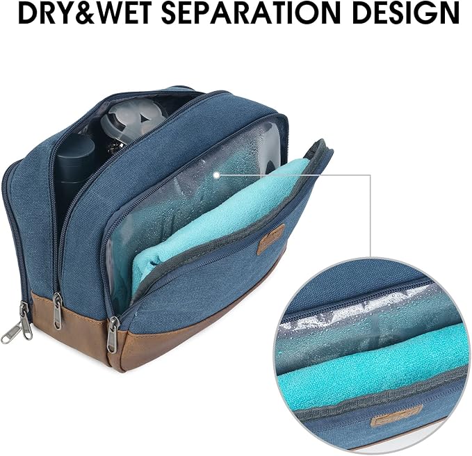 WANDF Travel Toiletry Bag for Men Large Toiletries Shaving Bag Water Resistant - Image 3
