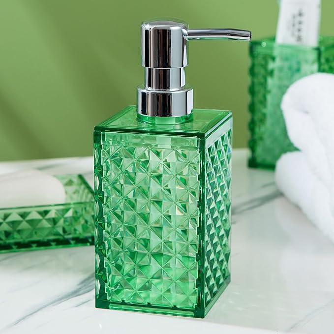 Bathroom Accessory Set, Diamond Pattern Bathroom Soap Dispenser and Toothbrush - Image 6