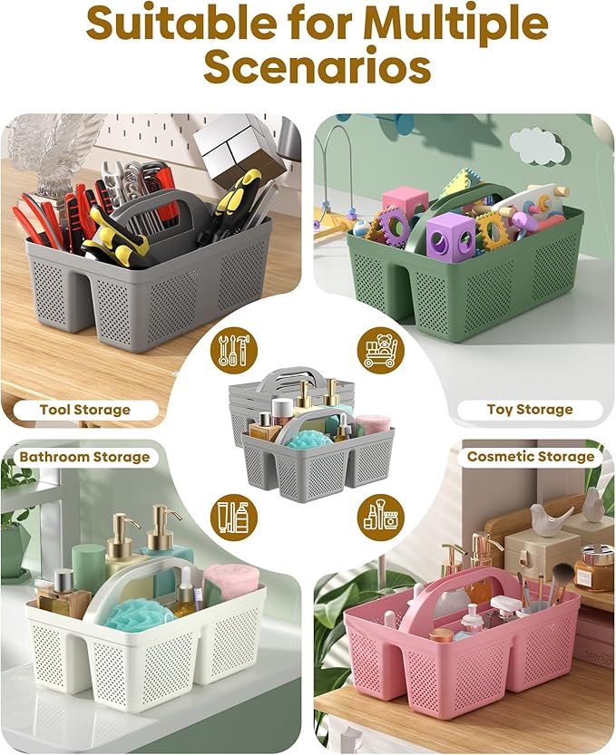 4 Pack Portable Shower Caddy, Integrated Handle, Reinforced Plastic, Organizer - Image 6