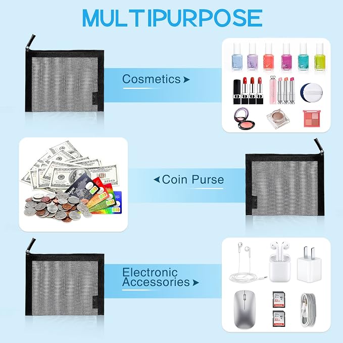 EASYFUN Small Zipper Pouch，6 Pieces Mini Mesh Pouch Coin Purse Portable - Image 3