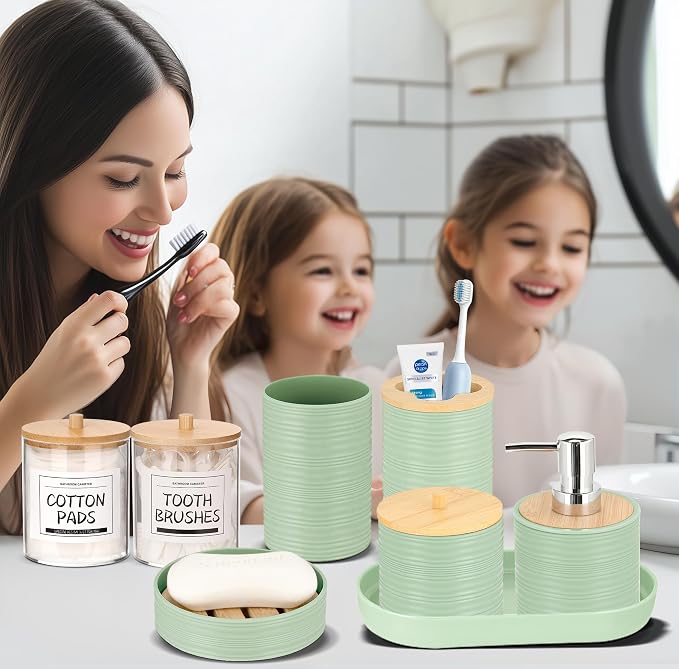 IMAVO Green Bathroom Set, Trash Can, Soap Dispenser, Soap Dish, Toothbrush - Image 8