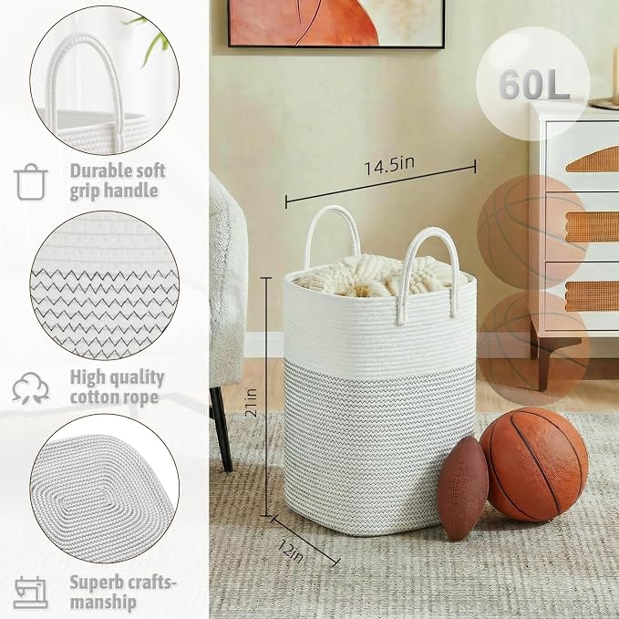 Laundry Basket, Woven Cotton Rope Laundry Hamper, Versatile Storage - Image 2