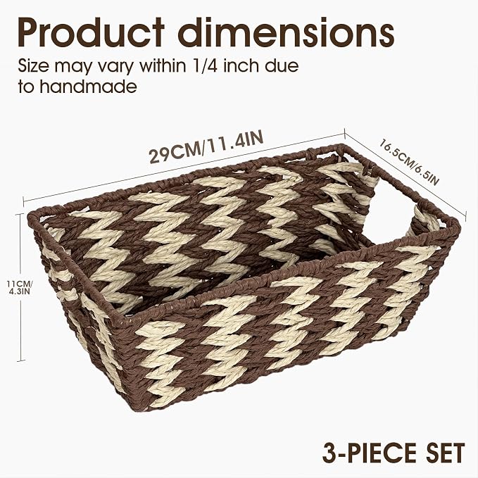 Paper Rope Storage Baskets for Shelves Organizing, Small Hand Woven Wicker - Image 2