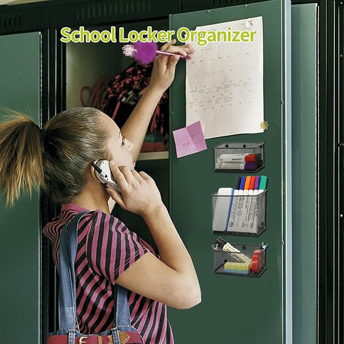 Neudeco Locker Shelf Organizer, Magnetic Pencil Holder, Metal Storage Basket - Image 6