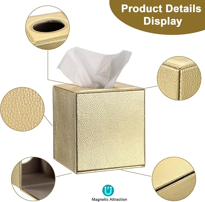 Sumnacon Tissue Box Cover Square Tissue Box Stylish PU Tissue Box Holder - Image 5