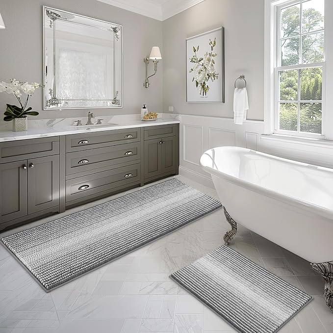 BSICPRO Bathroom Rugs and Mats Sets, 2 Piece Thick Absorbent Chenille Bath Mat by BSICPRO