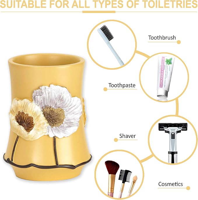 Zahari Home 4pc Poppy Fields Yellow Bathroom Accessories Set Hand Soap Dispenser - Image 5