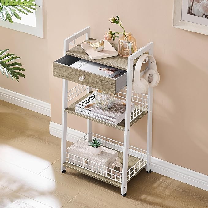 3-Tier Ladder Shelf with Drawer, Bathroom Table Stand - Image 2