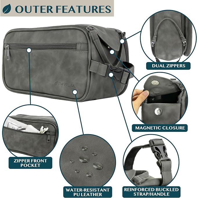 PAVILIA Toiletry Bag for Men, Travel Essentials Shaving Dopp Kit, Mens Travel - Image 3