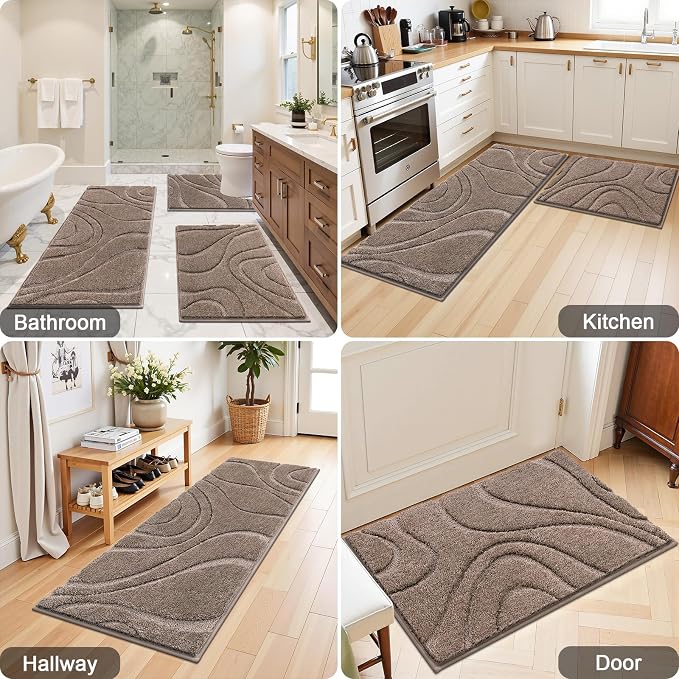 HEBE Bathroom Rug Sets 3 Piece, Non Slip Shower Mats - Image 8