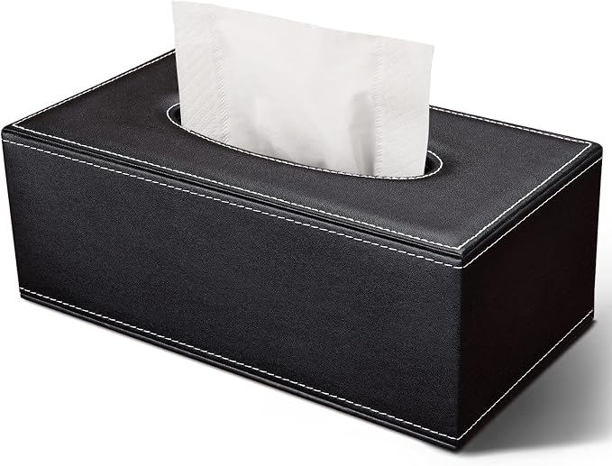 Tissue Box Cover Rectangular, PU Leather Tissue Box Holder by GORESE