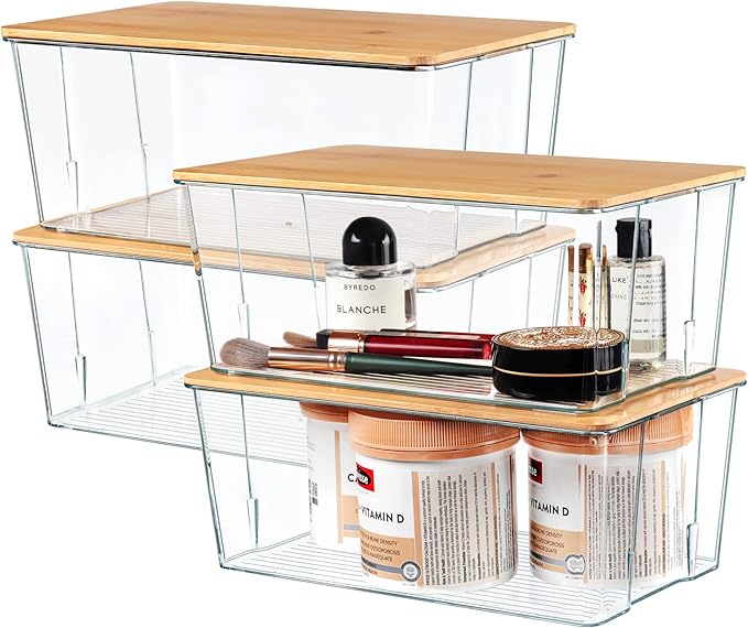 Hudgan 4 Pack Clear Plastic Storage Bins by HUDGAN