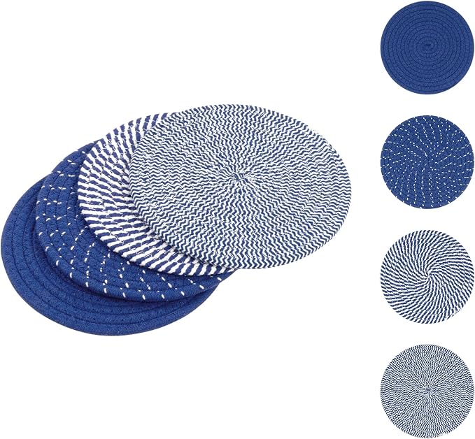 SHACOS 8 Inches Trivets for Hot Dishes, 4 Pieces Cotton Trivets Mats for Kitchen by SHACOS
