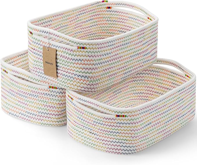 3-Pcs Shelf Baskets for Organizing, Closet Organizer Bins, Small Woven Baskets by MaxuniTechLife