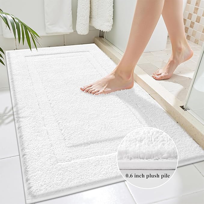 SHACOS White Bathroom Rugs Sets 2 Piece, Soft Fluffy Water Absorbent Bath Mat - Image 3