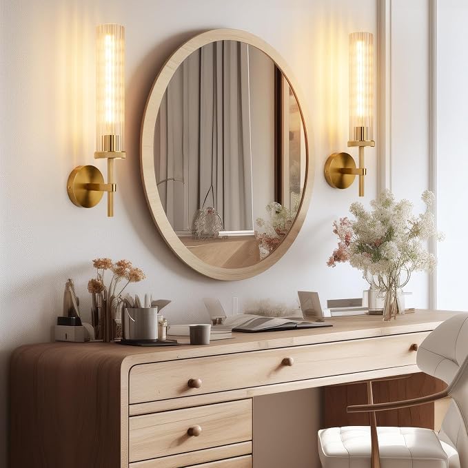 19.5" Knurled Gold Hardwired Wall Sconces Set of 2, Bathroom Vanity Light - Image 6