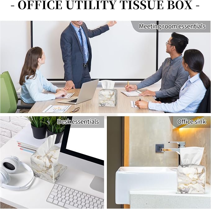White Gold Marble Tissue Box Cover Square, Modern Abstract Marble Texture - Image 8