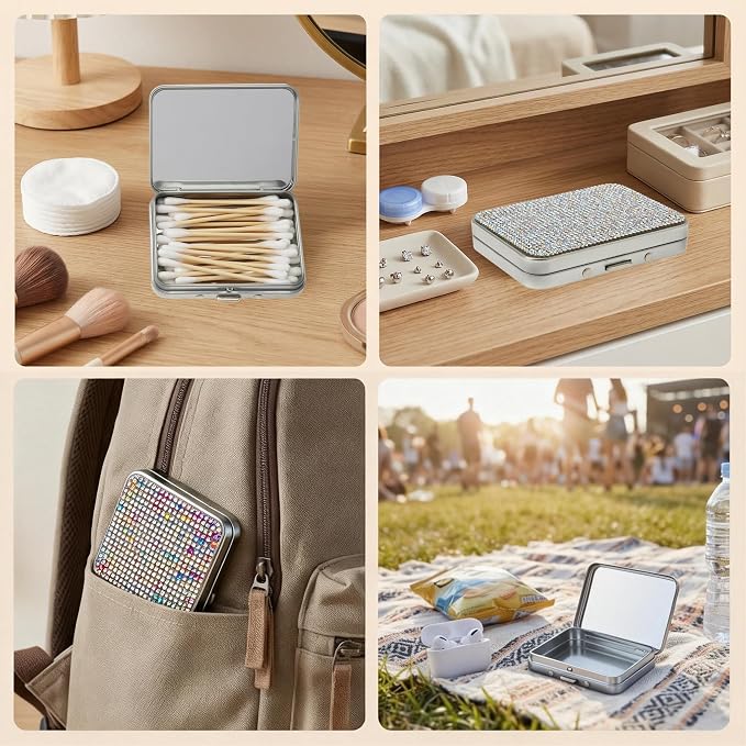 Bling Cotton Swab Holder for Travel, Storage Box for Cotton Swabs, Dental Floss - Image 2