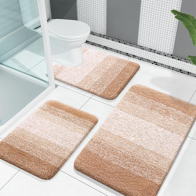 OLANLY Bathroom Rugs Sets 3 Piece, Soft Absorbent Microfiber Bath Mats and by OLANLY
