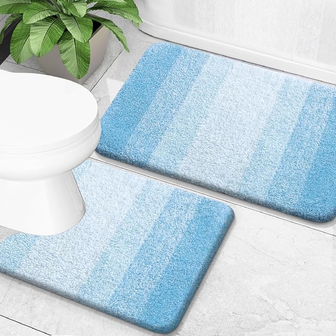 OLANLY Bathroom Rug Set 2 Piece, Soft Absorbent Microfiber Bath Mats and by OLANLY