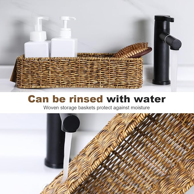 Small Wicker Basket for Toilet: Waterproof Storage Basket Organizing Over Tank - Image 3